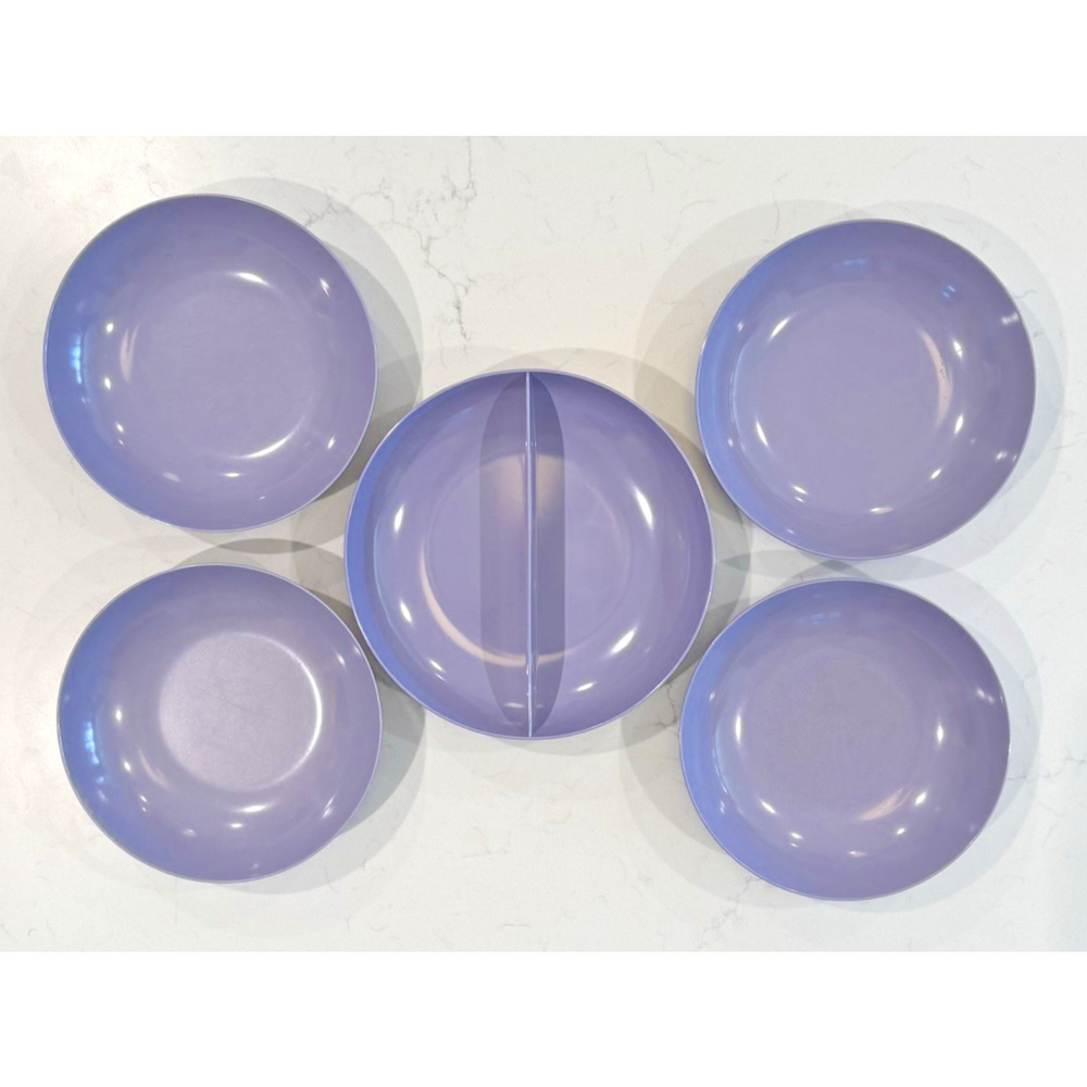 Lot of 5 Vintage ROYALON MELMAC Purple Corsage Bowls 8.5” & Divided Bowl 10"